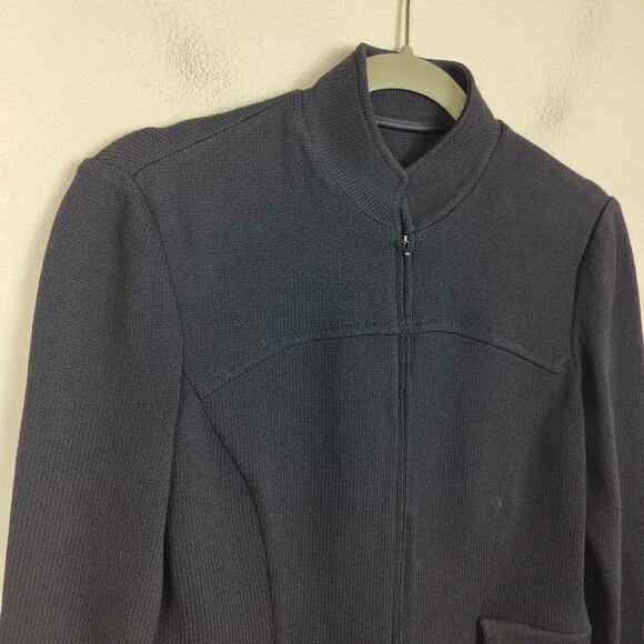 St John Santana Knit Jacket Womens Small Dark Navy Blue Zip Up Preppy Boxy - Picture 2 of 7